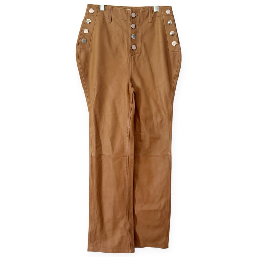 NWT Camila Coelho 100% Lamb Leather Straight Leg Light Brown Pants Size XS